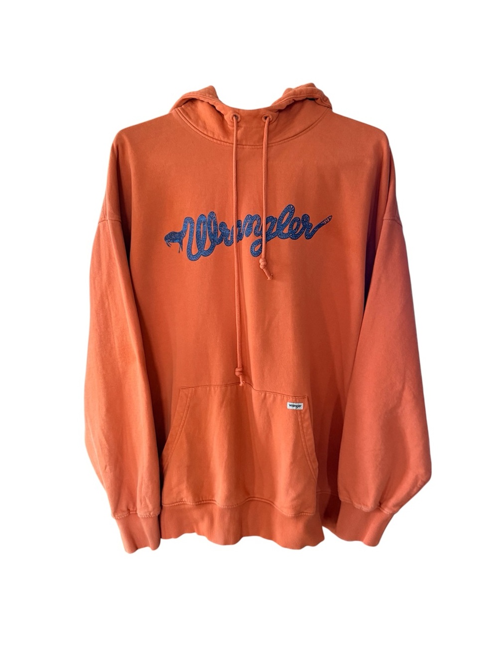 Vintage Style Wrangler Oversized Orange Hoodie with Blue Rope Logo